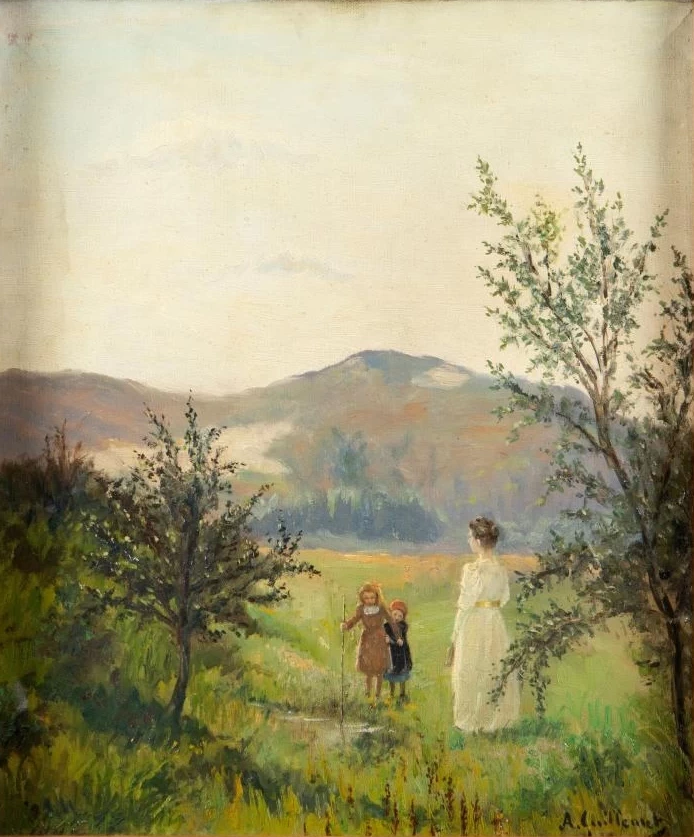 Donna e bambini in una passeggiata